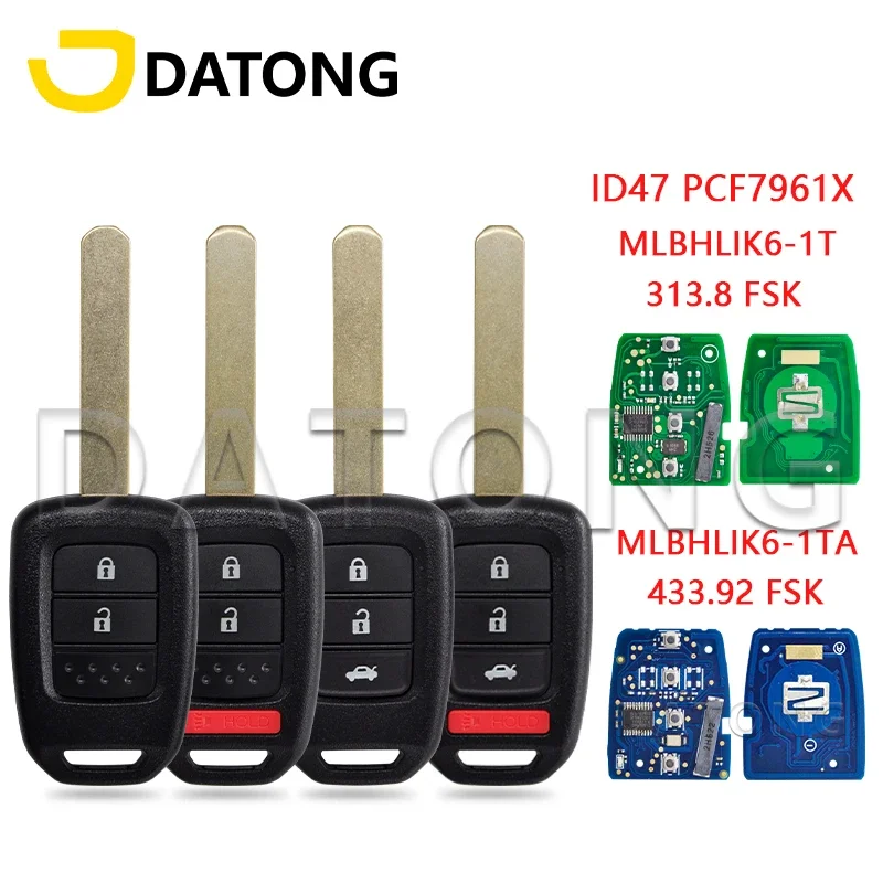 

Datong World Car Key For Honda Civic Accord 2013-2017 CRV 2013-2015 ID47 PCF7961X 313.8MHz 433.92MHz MLBHLIK6-1T/A Remote