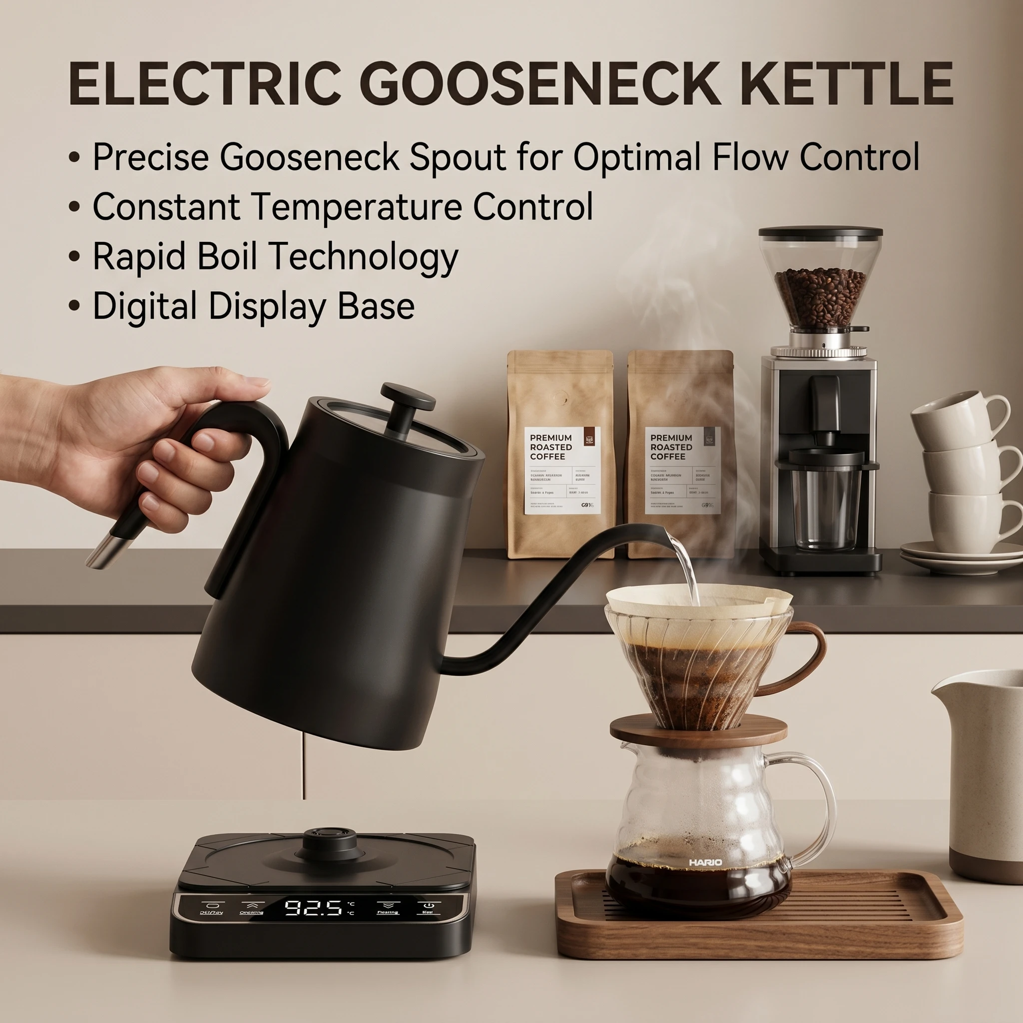

EU 220V Electric Kettle LCD Display Smart Temperature Control Control Gooseneck Tray Tea Coffee Maker Thermostatic Water Kettle