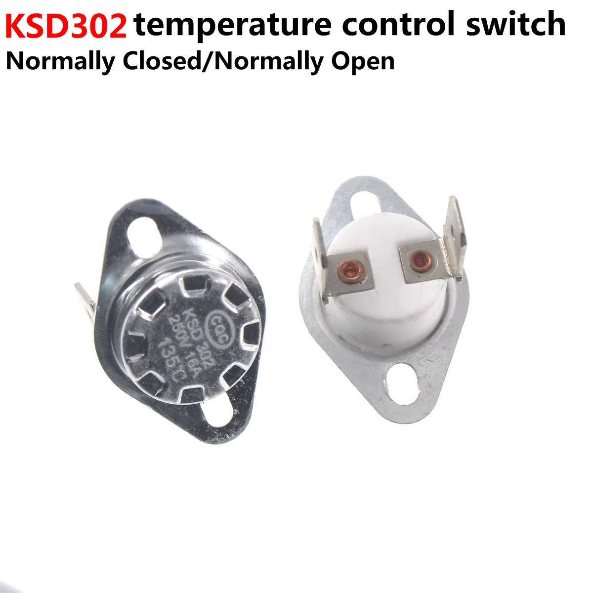 Interruptor cerâmico da temperatura do termostato, normalmente fechado, KSD302, normalmente aberto, KSD301, KSD302, 16A, 250V, 40-130 graus, 45, 55, 60, 65, 70, 75, 5 PCes