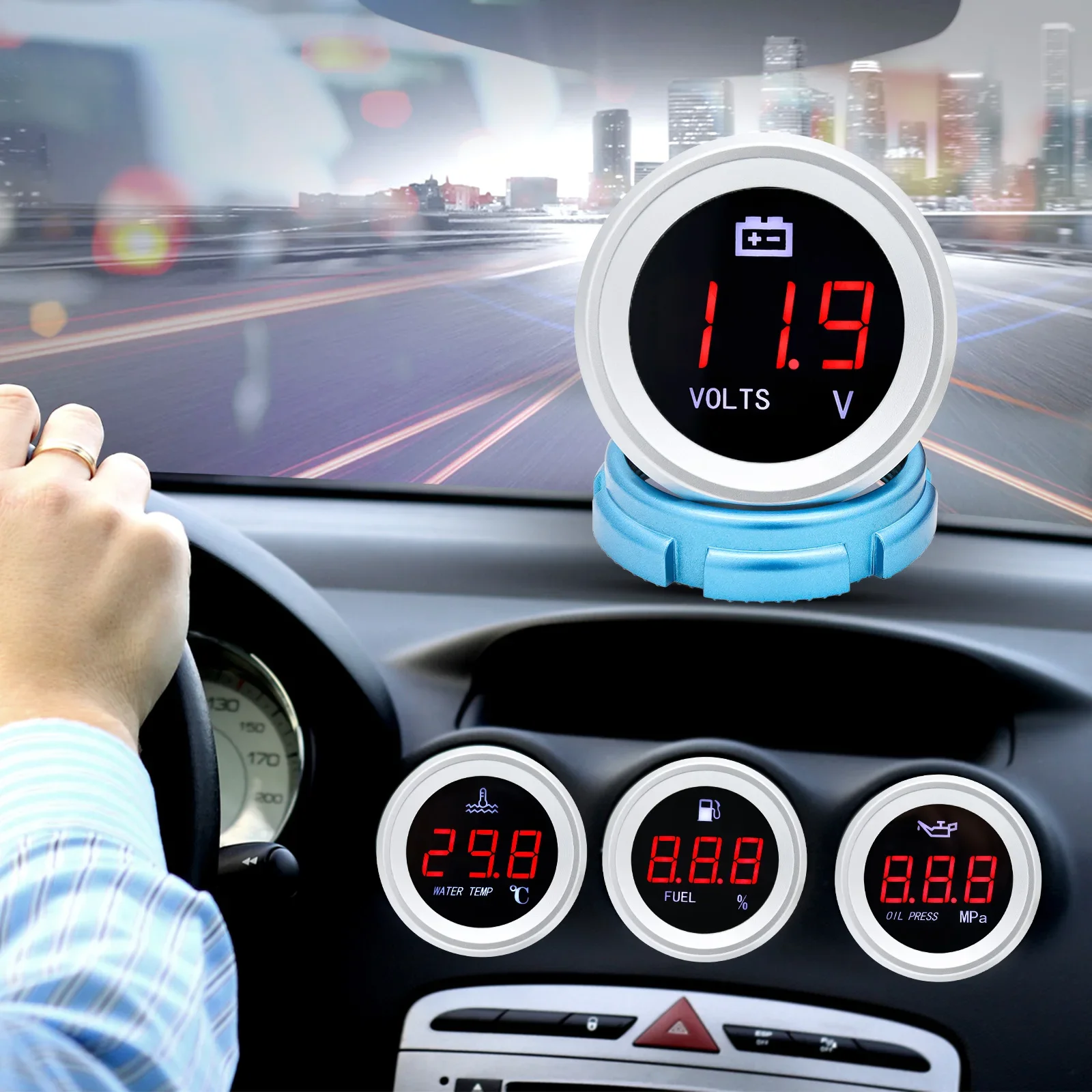 47mm Water Temperature Gauge LED Digital Display Temperature Indicator Signal Thermometer 0-120 Celsius with 10mm Sensor view 3