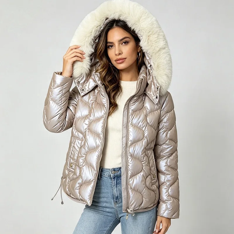 Winter Down Cotton Jacket Warm Parkas Women Fur Collar Hooded Coat Long Sleeve Overcoat Cotton-padded Jacket Female Outerwear