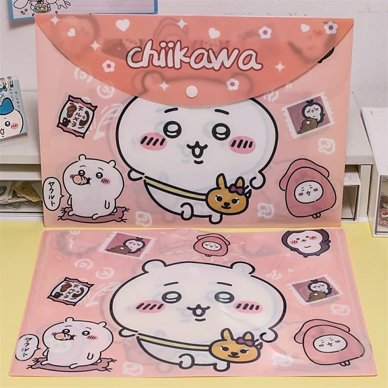 Kawaii สีสัน Chiikawa Hachi Usagi A4 แฟ้มกระเป๋าการจําแนกหนังสือเครื่องเขียนนักเรียน Test กระดาษเก็บกระเป๋า Snap โฟลเดอร์