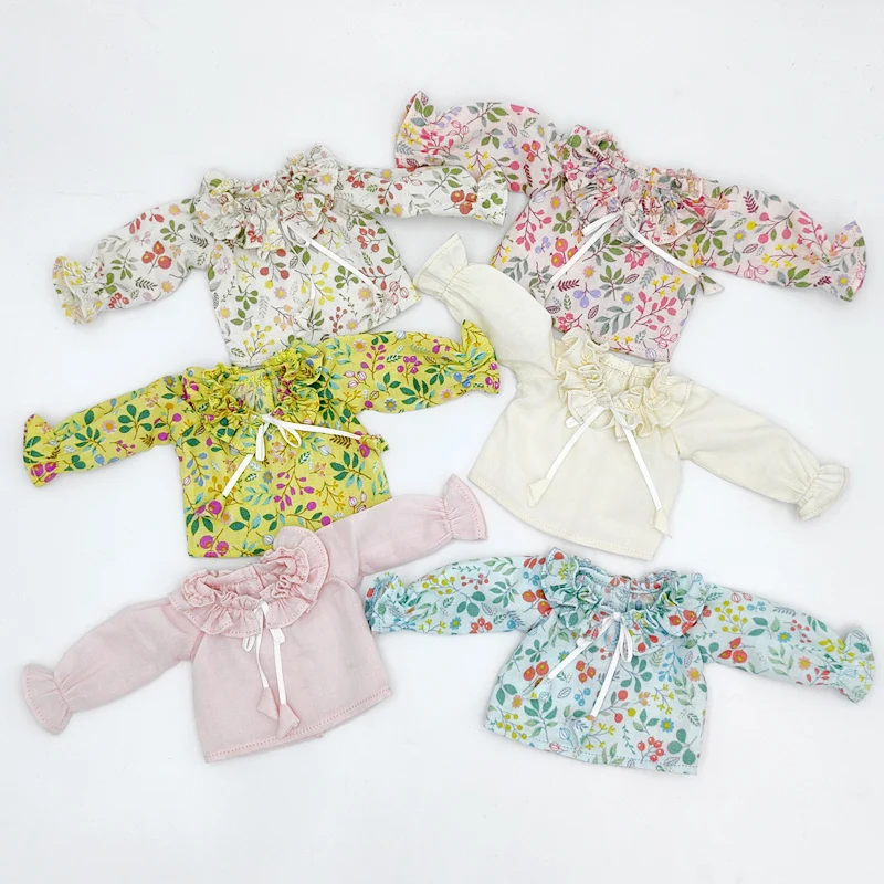 Doll Clothes for Blythe Blue Pink White Flower Shirt Blouse for Ob24 Ob22 Azone Doll Dress Collar Shirt