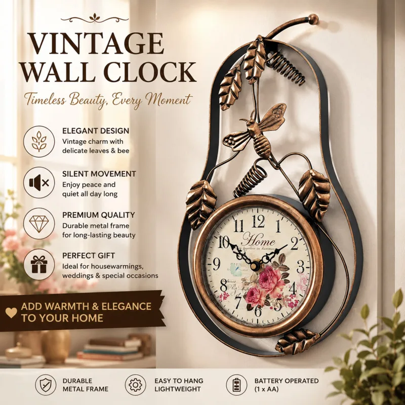 

Vintage Hanging Clock 3D Gourd Wall Clock Metal European Lucky Fu Lu Living Room Home Decor Silent Wall Clock 3D Gourd Wall Gift