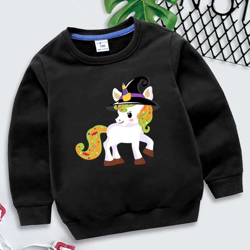 Halloween Trend Sweatshirts Kids Cartoon Unicorn Pullover Funny Holiday Long Sleeve Hoody Boys Girls Halloween Autumn Hoodies