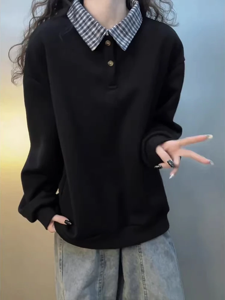 

Мужская толстовка в американском ретро-стиле на флисовой подкладке, осенне-зимняя, с отложным воротником в клетку, повседневная одежда