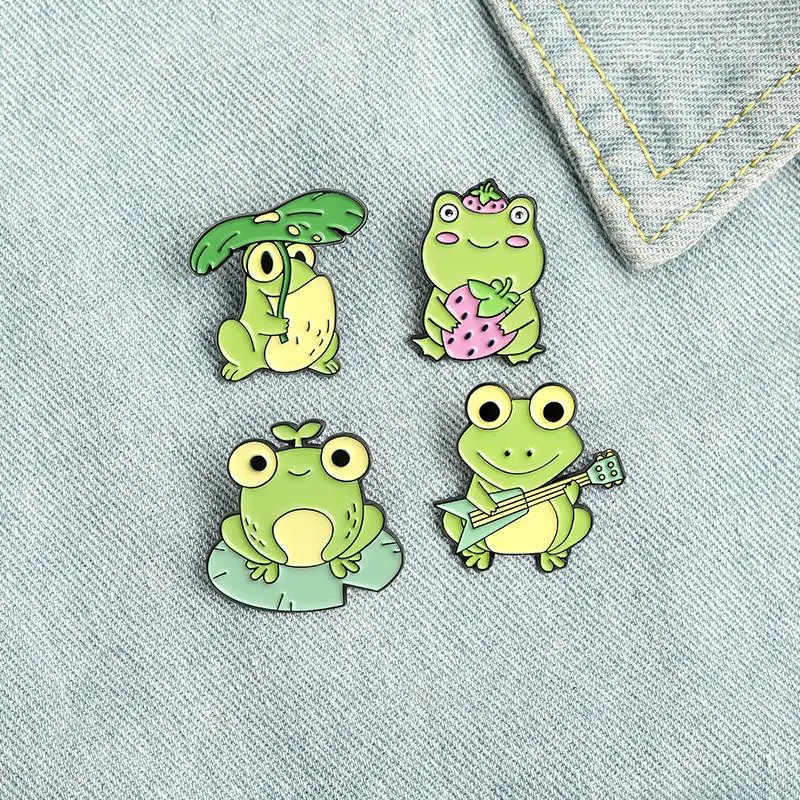 Quack Quack Enamel Pin Custom Frog Lotus Leaf Brooches Bag Lapel Pin Cartoon Animal Badge Jewelry Gift for Kids Friends