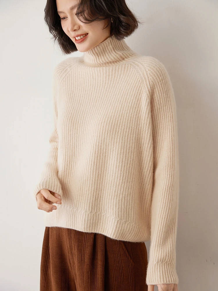 High Quality 100% Cashmere Women Sweater Autumn Winter Turtleneck Knitted Pullover Long Sleeve Thick Clothes Top Korean Jumper