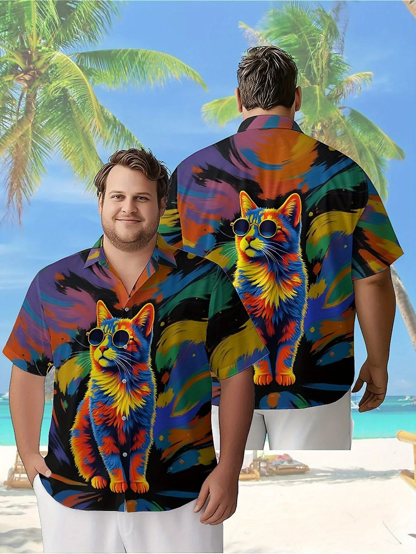 Men's Plus Size Hawaiian Shirts Colorful Owls Pattern, Unisex Aloha Shirts,New Summer Tops Tee,streetwear