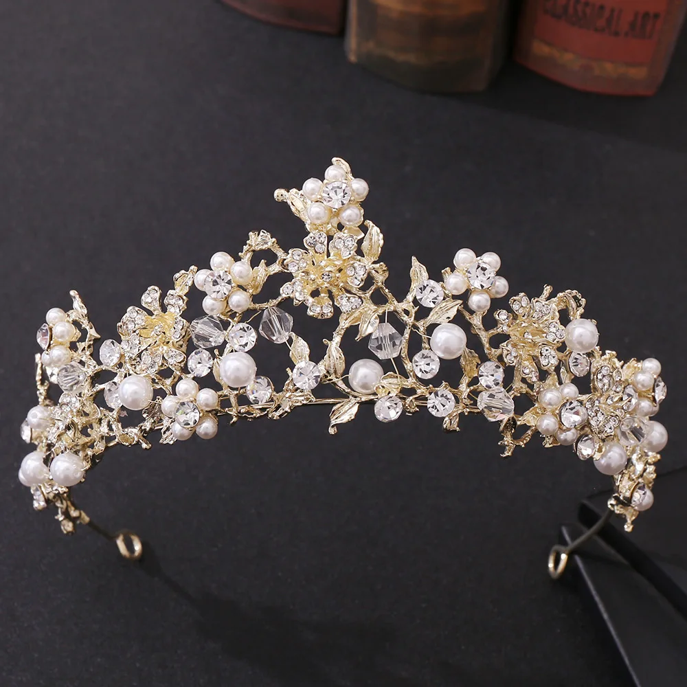 Handmade Pearl Crystal Rhinestone Princess Tiaras And Diadem Wedding Bridal Hair Accessories For Women Girl Jewelry