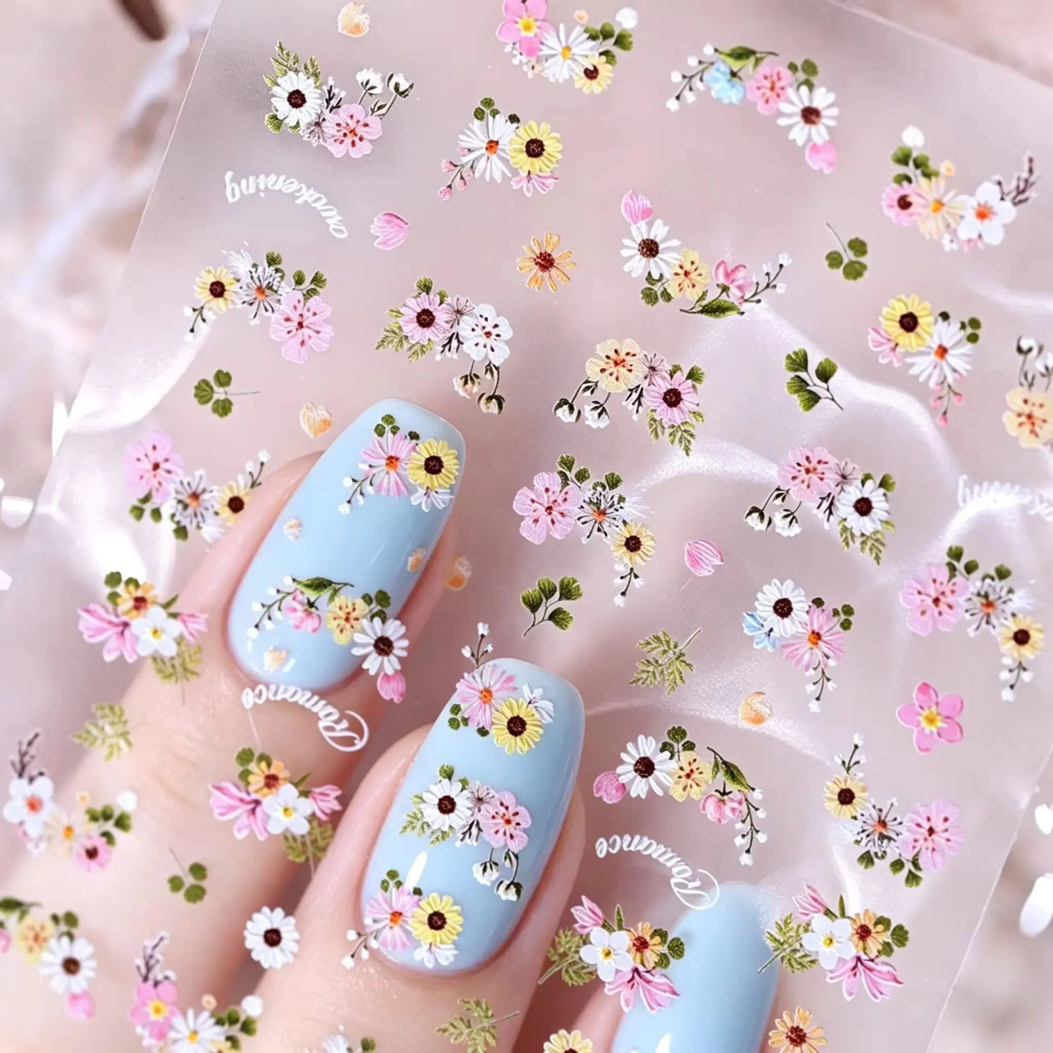 1pc 5D Relief Colorful Daisy Flower Nail Decals Spring Floral Nail Art Stickers Ultra-Thin Nail Wraps For Daily Wear Vacation *&