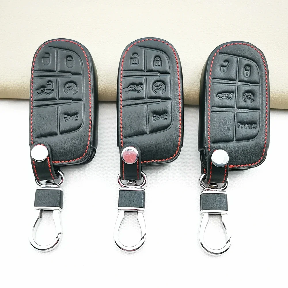 High Quality 100% Leather Car Key Cover For Fiat  For Jeep Grand Cherokee Transformers 2014 2015 Chrysler 300C Auto Parts