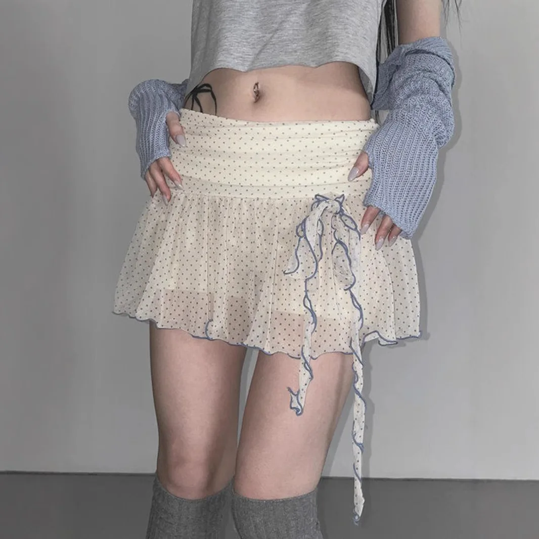 

Zeyla Summer Korean Fashion Skirt Women Polka Dots Mini A-Line Skirt Fairycore Y2k Vintage Short Skirt 2000s Japanese Streetwear