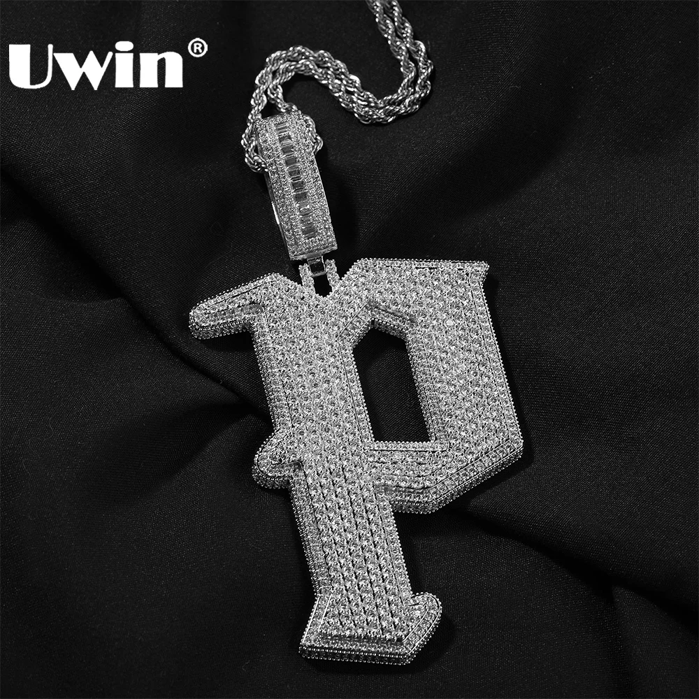 UWIN-collares con colgante P con iniciales para hombre, letra grande P, Zirconia cúbica, dijes de moda, joyería para regalo