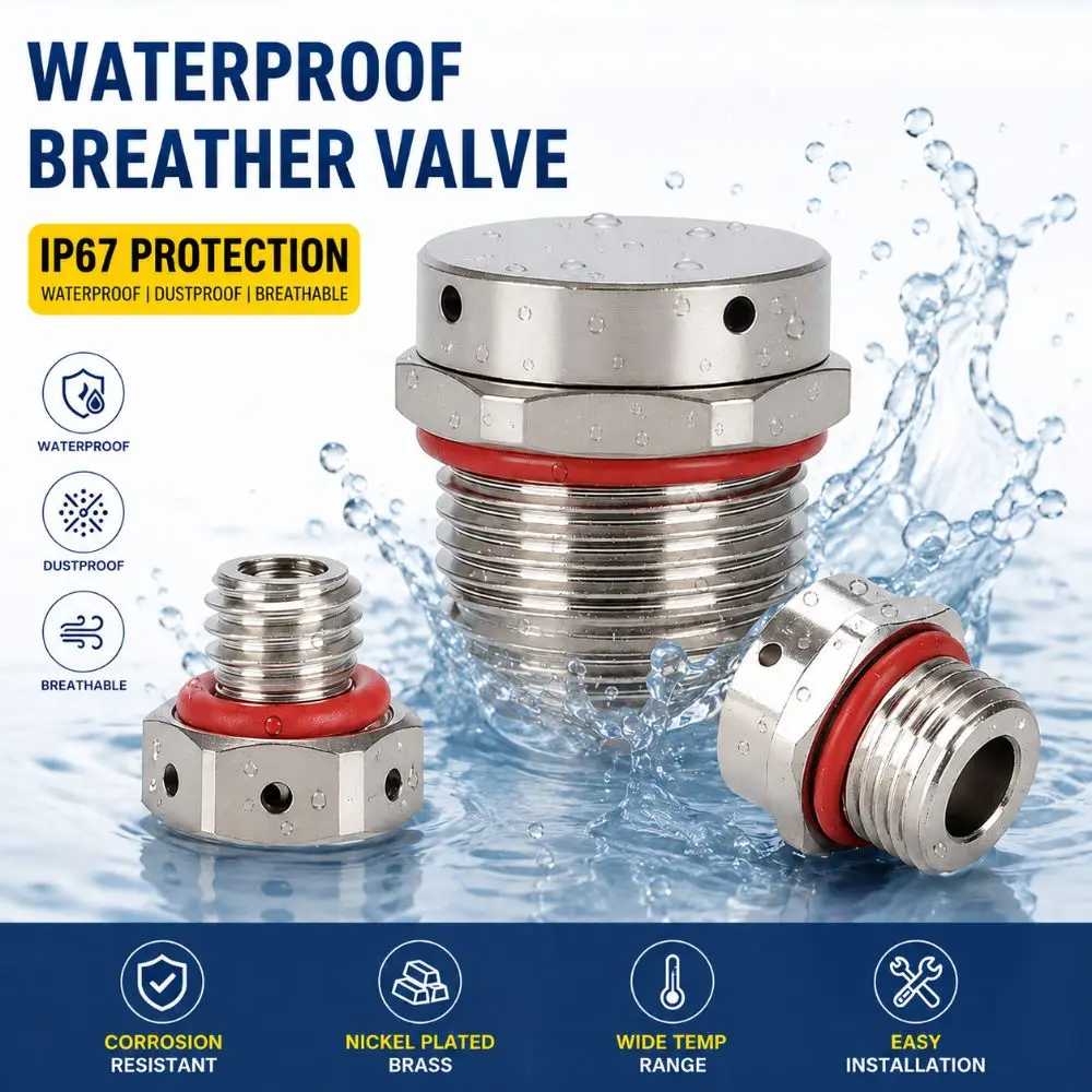 Durable Waterproof Vent Plug Brass Nickel Plated Breather Valve M5 M6 M8 M10 M12 M16 M18 M20 Pressure Balance Plug