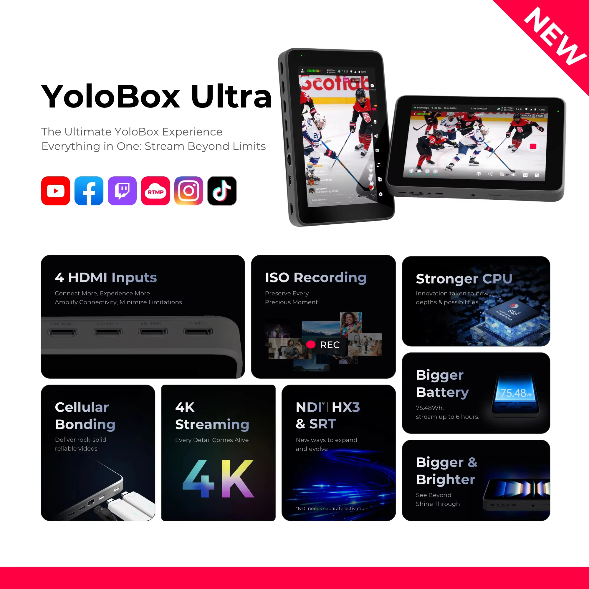 

YoloLiv YoloBox Ultra, The Ultimate All-in-one Horizontal/Vertical Live Streaming Equipment Switcher Monitor Encoder Recorder