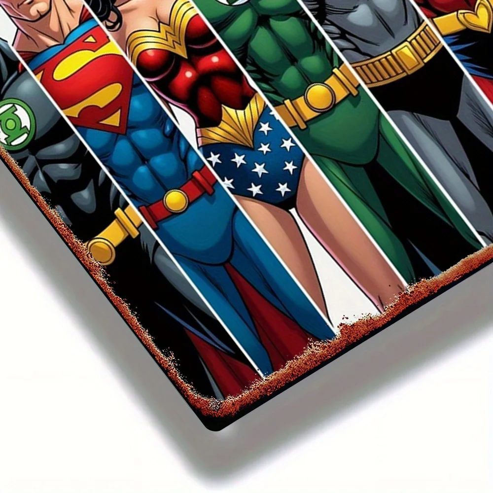 قطعة واحدة من لافتة ديزني المعدنية الرجعية - سوبرمان باتمان فلاش للرجال فانوس أخضر ووندر وومان هيرو كومبو، فن جداري حديدي عتيق للمنزل