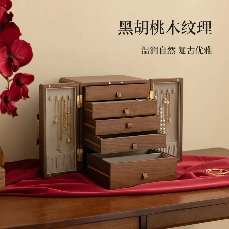 صندوق تخزين المجوهرات الراقية هدية عيد ميلاد الزفاف الرائعة والمجوهرات الخشبية اليدوية