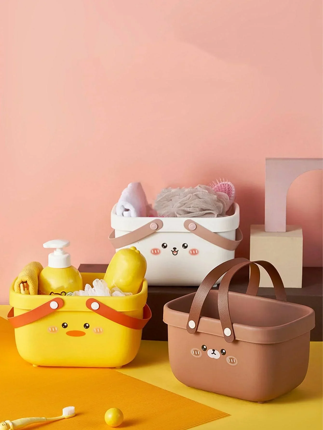 Cartoon Portable Wash Basket Bathroom Wash Supplies Storage Basket Student Bath Basket Sorting Storage Box