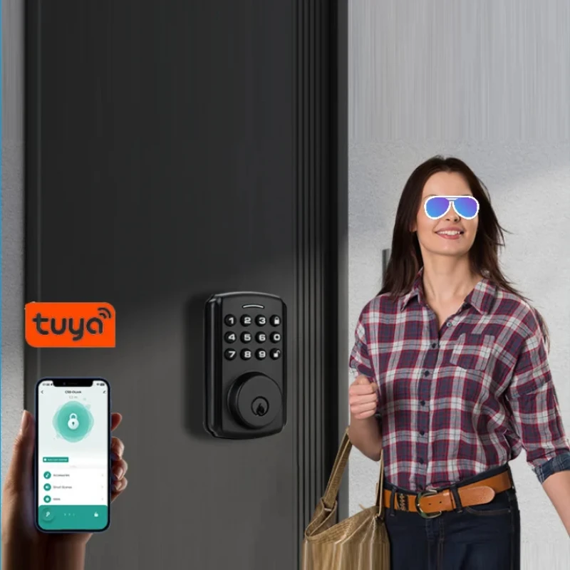 Tuya BLE APP Unlock Smart Door Lock Fully Automatic Unlocking Deadbolt Lock Password Lock Compatiable with Alexa/Google Home