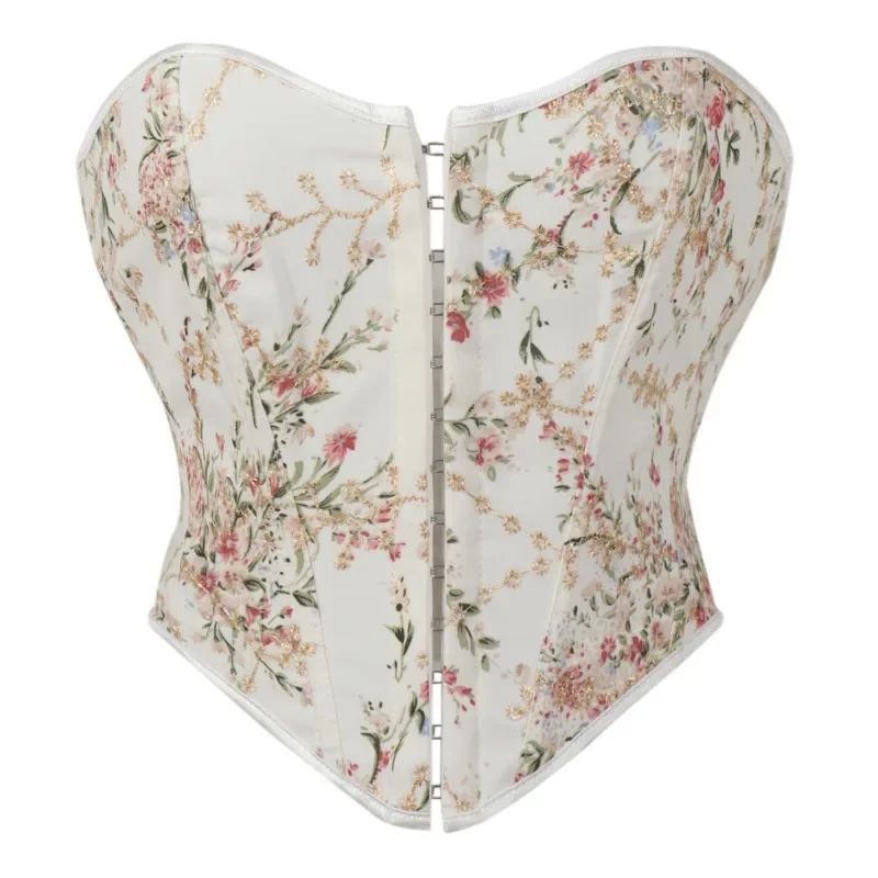 Floral Embroidery Off Shoulder Women Corsets Lace up Sexy Bustier Overbust Crop Top Vest Corsele Vintage Party Clubwear