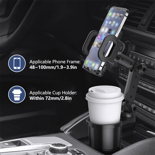 Imagen 2 del producto Soporte para Celular con Expansor para Portavasos de Auto, Rotación 360° °   Soporte para teléfonos inteligentes con ángulo ajustable y rotación, accesorios interiores para automóviles