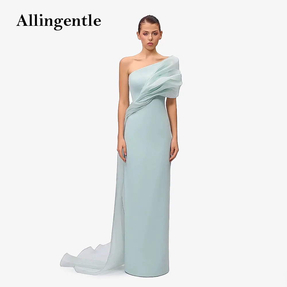 

Elegant Strapless Satin Women Evening Dresses with Side Train Sleeveless Light Blue Straight Long Prom Dresses Customized