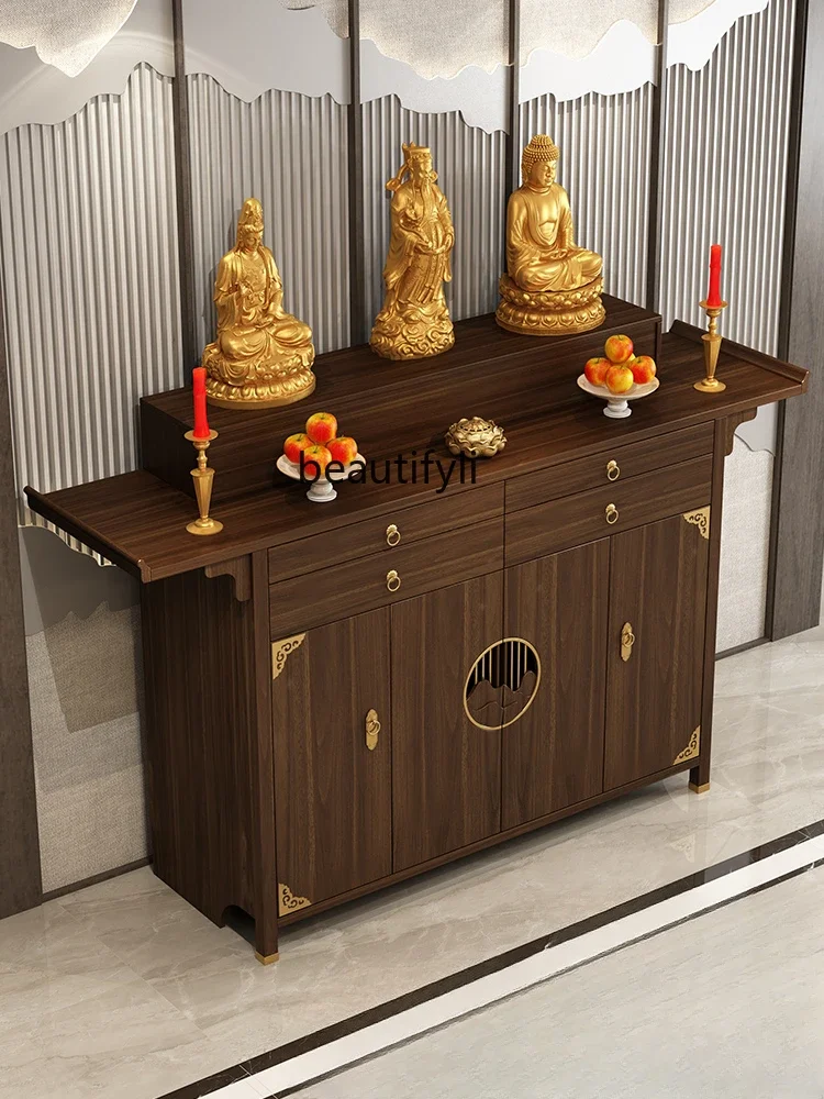 New Chinese Style Solid Wood Altar Incense Burner Table Altar Household Avalokitesvara Cabinet Incense Living Room