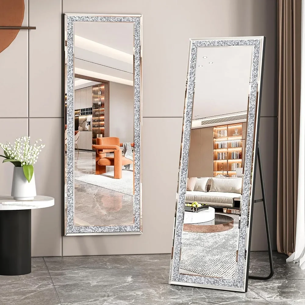 Crystal floor mirror -59 x 18 broken diamond full body mirror, bedroom, living room, wall mounted long standing mirror