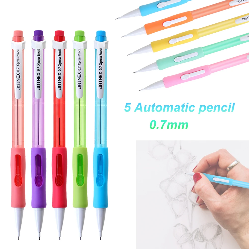 

6Pcs/Set New Pressure Automatic Pencil 0.7mm With Eraser High Quality 2B Refill Paint Smooth Creative Writing Stationery Office
