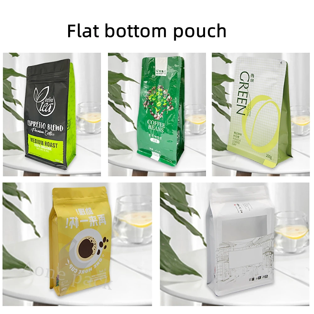 Customized Printing LOW MOQ Flat Bottom Eight-side Sealing Seed Coffee Snacks Potato Chip Dried Fruit Food Packaging Bag