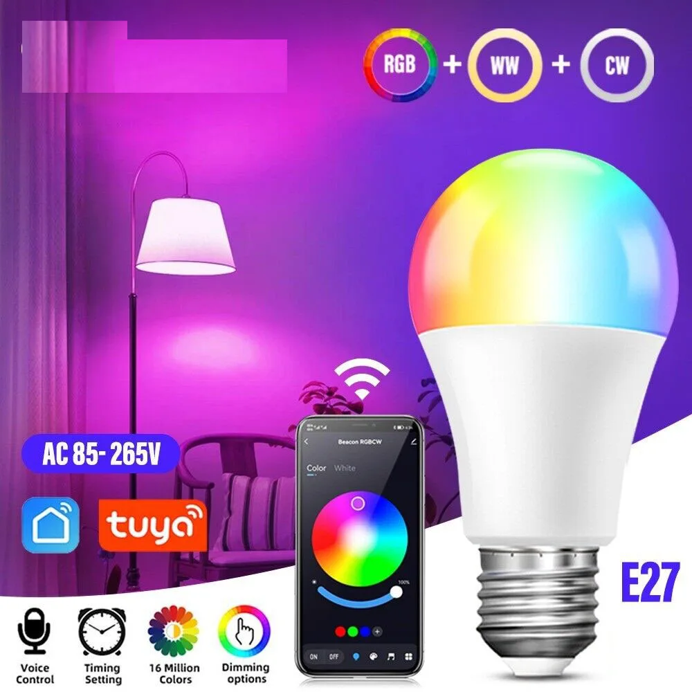 Smart LED Bulb E27 RGB Bluetooth Tuya Dimmable Light Bulb 9W 220V App Control Smart Life for Home Living Room Decoration
