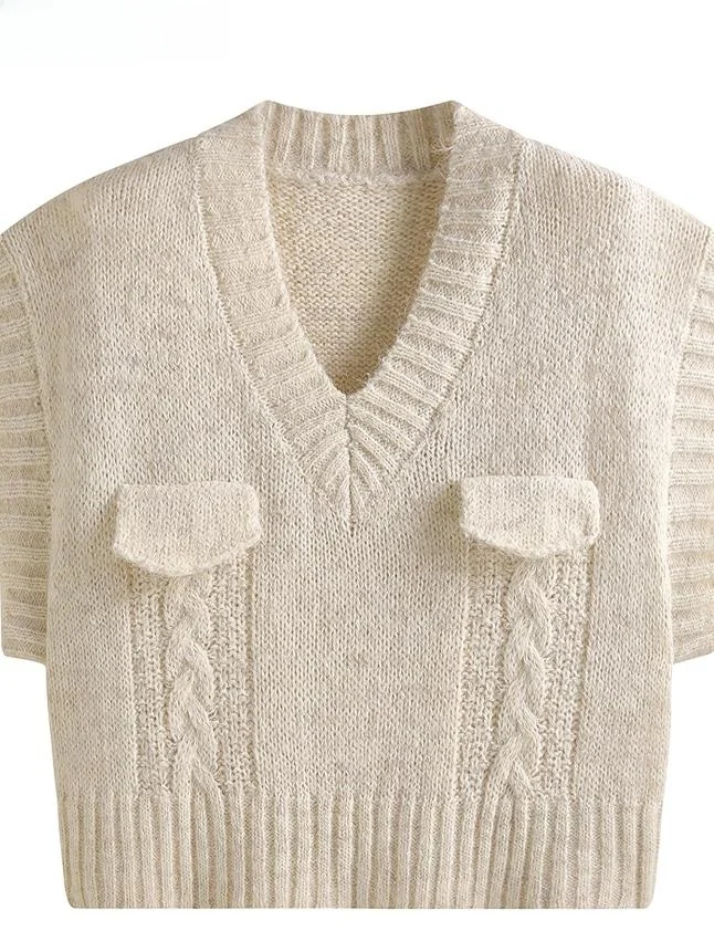 

Вязаный свободный жилет JZZDEMM для женщин: модная верхняя одежда из смесового хлопка с V-образным вырезом, повседневный жилет из хлопкового волокна для города