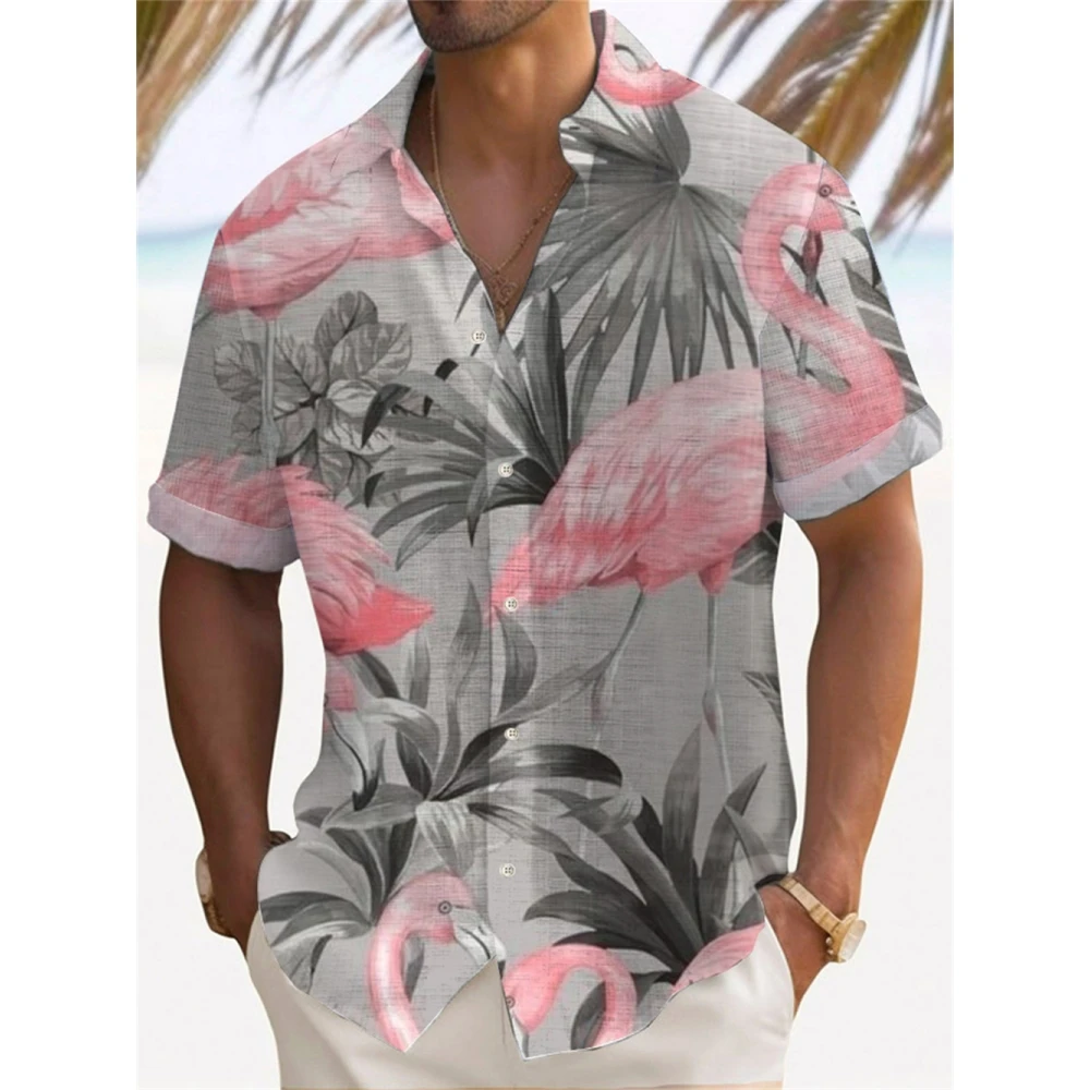 Camisa havaiana casual masculina, camisa de manga curta, roupa respirável, impressão 3D, verão