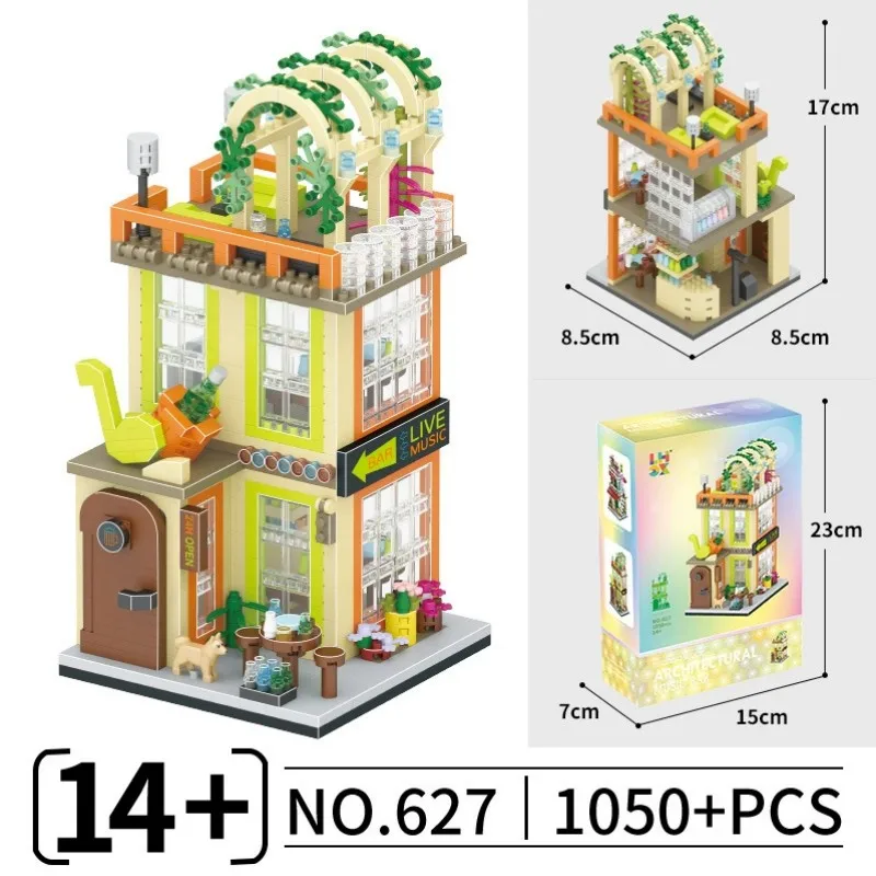 OUZEY 1000 + قطعة مكعبات بناء صغيرة مقهى زهرة ، مجموعة نماذج الطوب ذاتية الصنع ، منزل مقهى عرض شارع المدينة للبالغين هدايا الأطفال #3