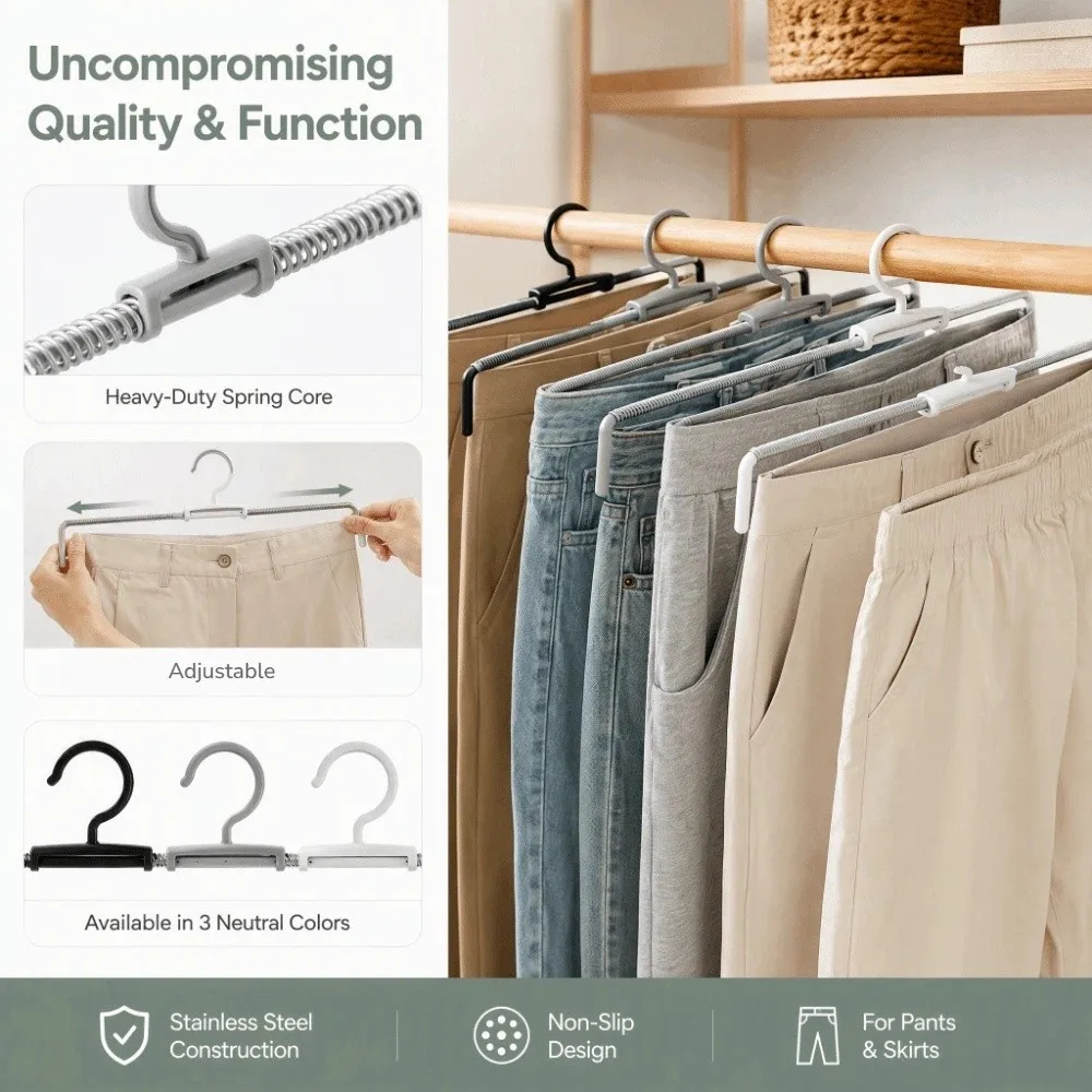 3pcs Stretchable Stainless Steel Spring Clothes Hanger Storage High Toughness Skirts Jeans Hanger Multifunctional