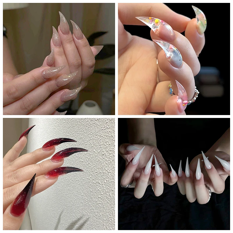 10 Uds. De uñas postizas hechas a mano con forma de garra de gato Y2K, puntas de uñas postizas acrílicas con pegamento, pegatina para uñas