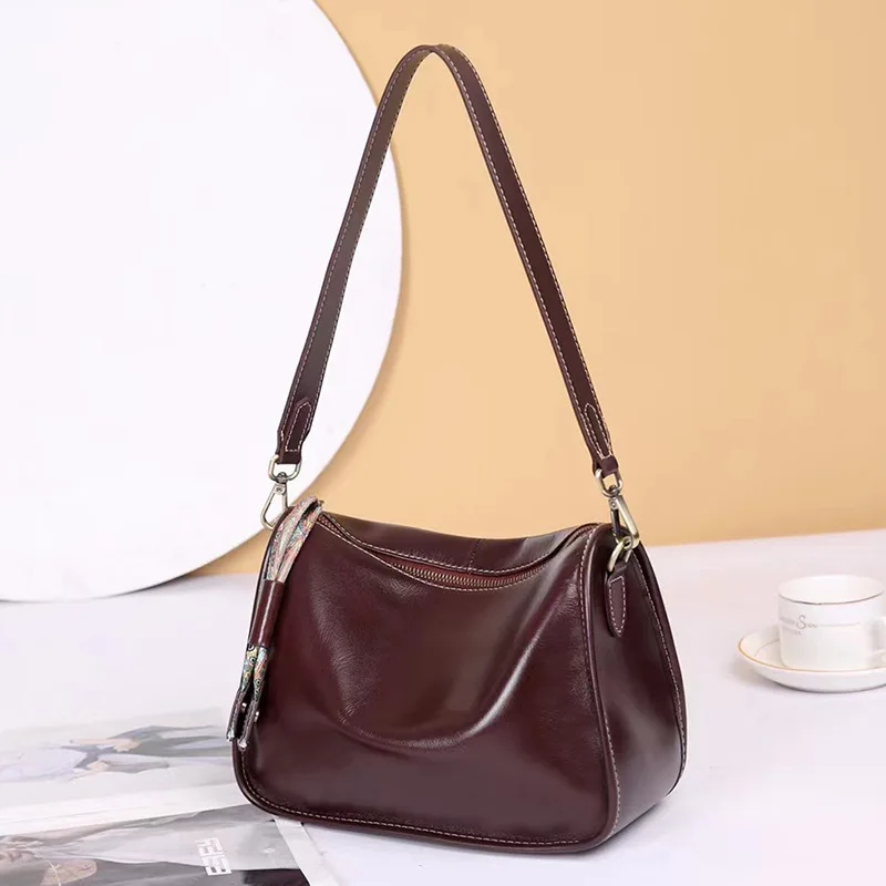 Genuine leather women diagonal shoulder bag for women minimalist oil wax leather small women shoulder bag