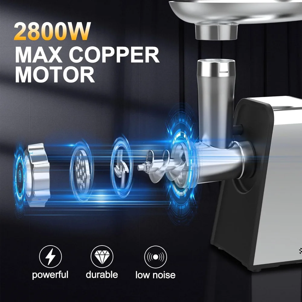 ไส้กรอก Stuffer Maker,Heavy Duty สแตนเลสสตีลเนื้อ Mincer 2800w สูงสุด 2 ใบมีด,3 แผ่น,ไส้กรอกหลอดและ Kubbe ชุด