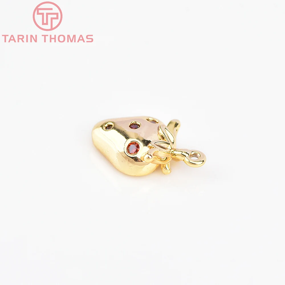 (5955) 6PCS 7.5x12.5MM 24K Gold Color Brass with Zircon Strawberry Pendants High Quality DIY Jewelry Making Findings Wholesale