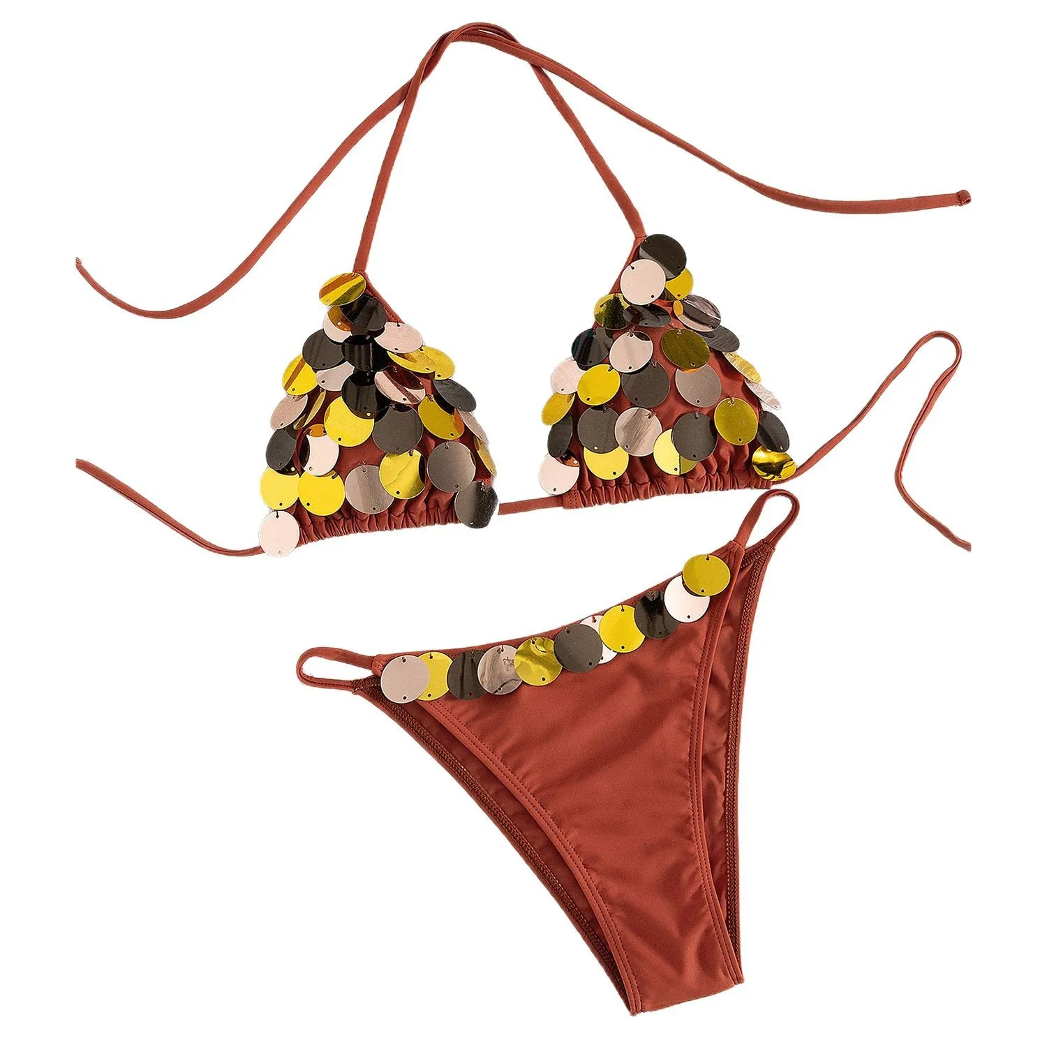 2025 nowe Bandeau Biquini seksowne bikini zestaw damski strój kąpielowy damskie stroje kąpielowe błyszczący guzik strój kąpielowy body wiązane na szyi stroje plażowe