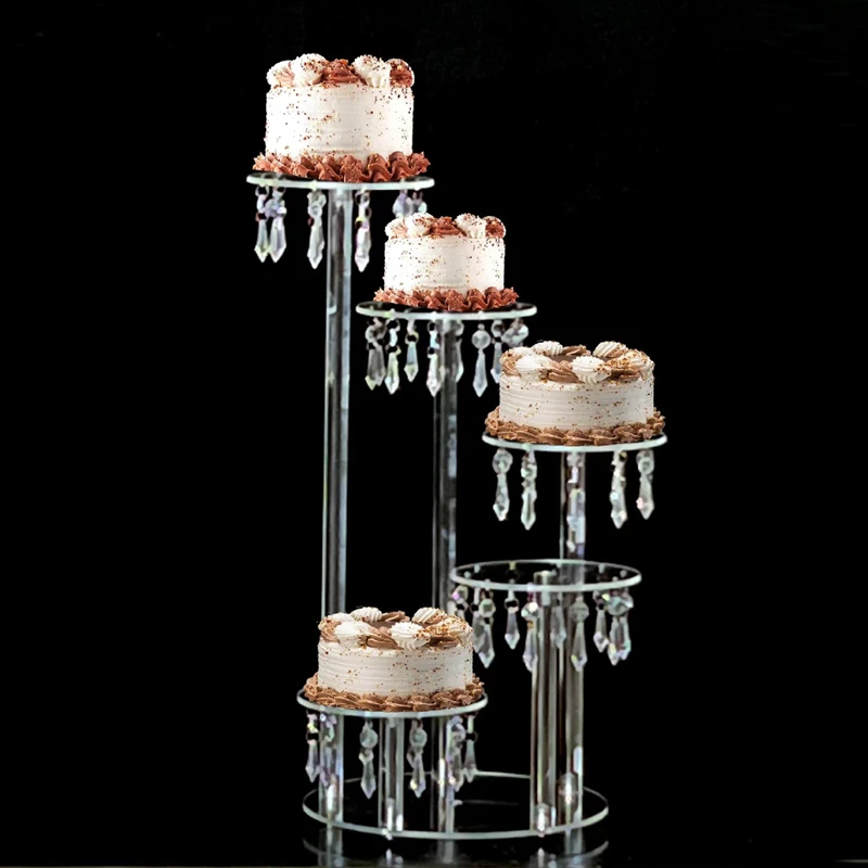 

5 Ties Acrylic Cake Stand Wedding Table Centerpiece Cup Cake Display Shelf Crystal Road Lead For Event Party Decoration