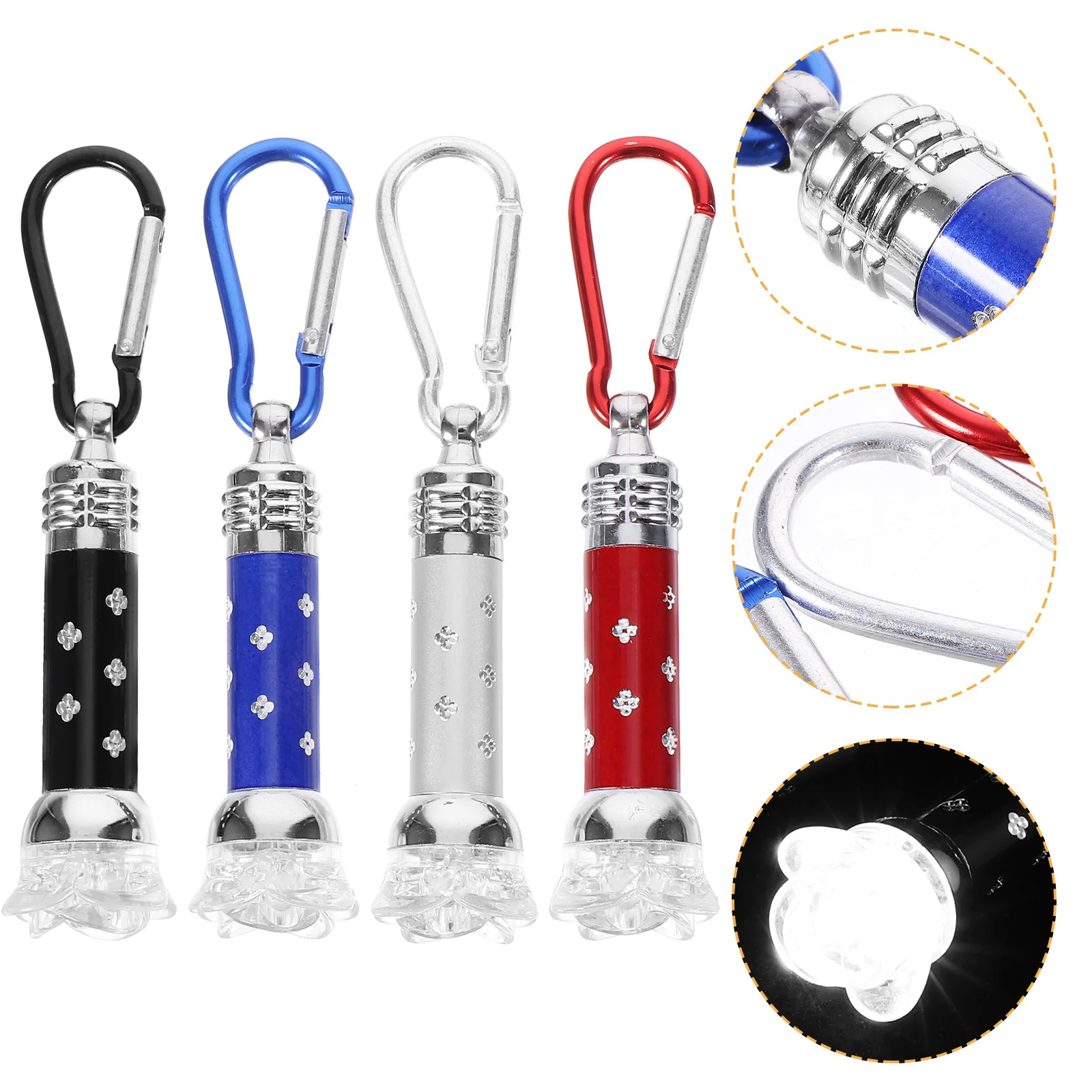4 قطعة مصباح يدوي LED محمول مع حلقة تسلق لوازم الإضاءة في الهواء الطلق للتخييم والمشي لمسافات طويلة حالات الطوارئ مصباح يدوي صغير