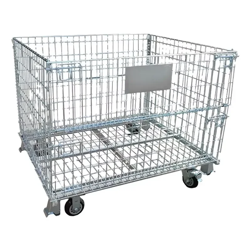 Industrial Warehouse Wire Mesh Storage Cage Turnover Metal Steel Bulk Container Folding Design Wheel Workshop Bulk Storage