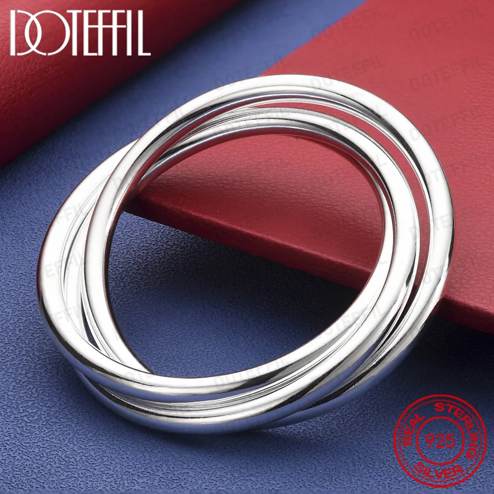 925 Sterling Silver Three Lines Smooth Bangle Bracelet For Women Man Fashion Wedding Engagement Party Jewelry