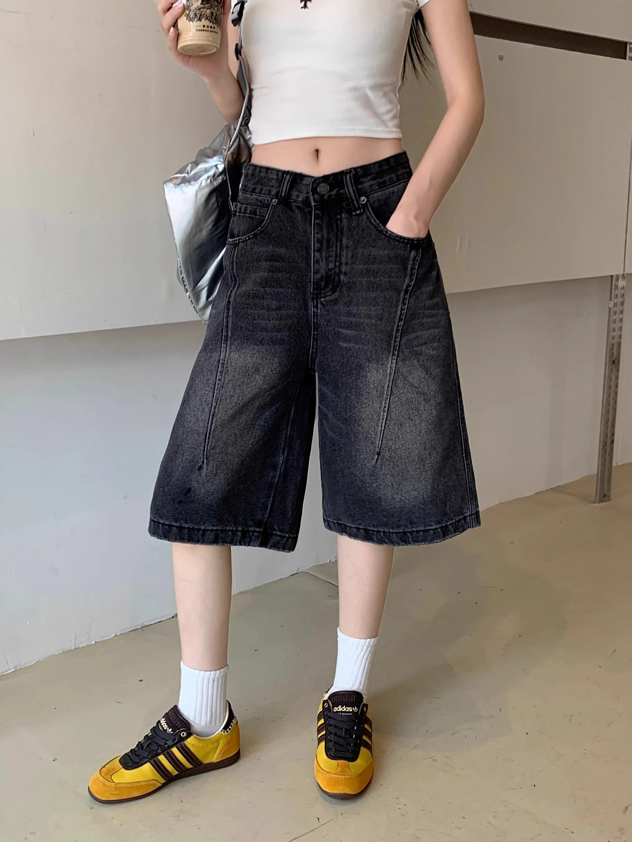 

Широкие джинсы с высокой талией, женские летние новые джинсовые брюки в американском стиле ретро, джинсовые брюки прямого кроя, брюки на семи футов