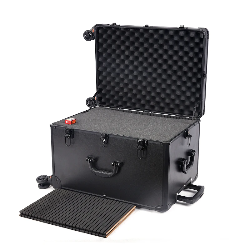 Aluminum alloy hardware toolbox pull rod universal wheel boarding sample packing box with lock