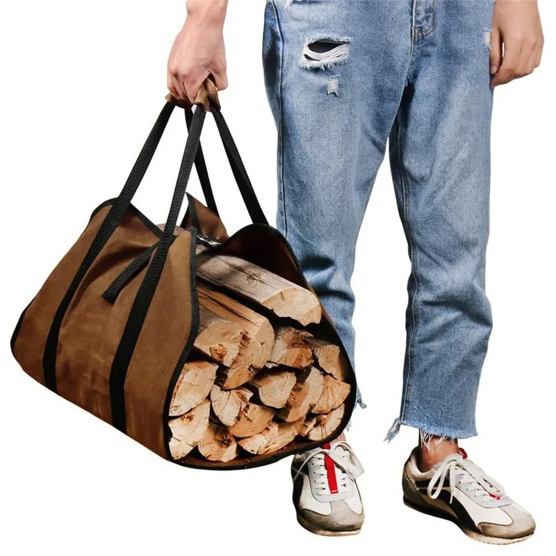 Supersized Canvas Firewood Carrier Log Carrying Bag Waterproof Wood Carrier for Firewood Log Carrier Fireplace Tote Storage Bag