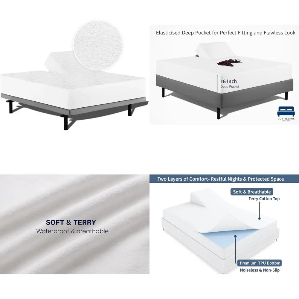 

"Flex Head King Size Waterproof Mattress Protector for Sleep Number Adjustable Beds, 100% Terry Cotton, Fitted 34" Half Split"