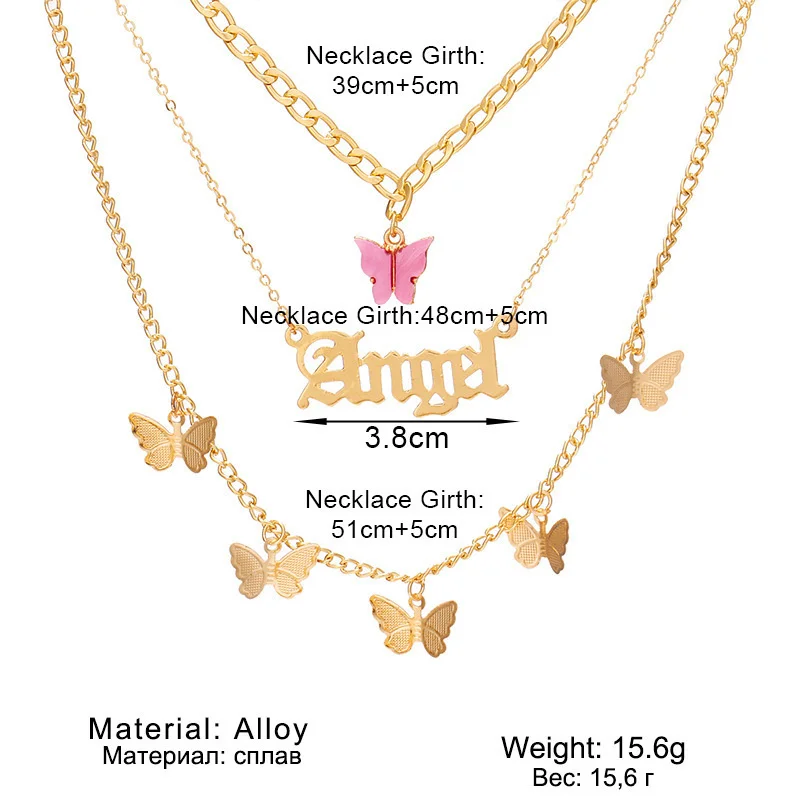 Multilayer Butterfly Necklaces Angel Pendants Clavicle Chain For Women Sweet Charm Choker Necklace 2024 Trend Aesthetic Jewelry